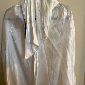 Zara Pearl White Shimmer Tie Neck Blouse Long Sleeve Size XXL